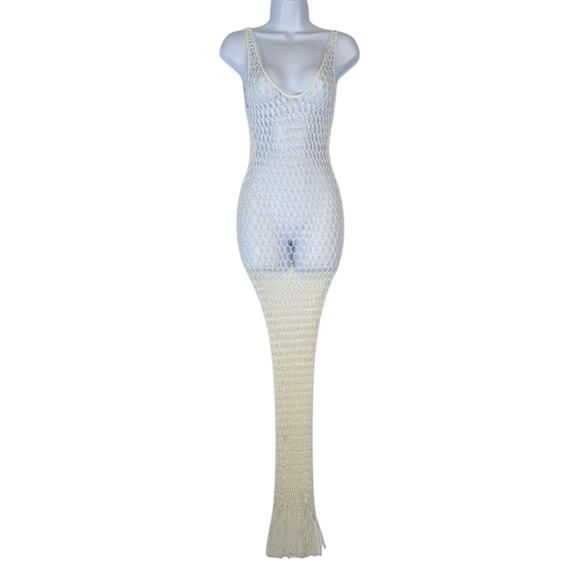 L'Agence Angela Crochet Mesh Cover Up Dress Pearl Fringe Small NEW - Picture 2 of 9